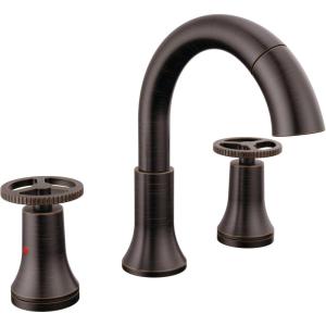 imageDelta Trinsic PullDown Widespread Bathroom Faucet with Wheel Handle Polished Nickel High Arc 3Hole Bathroom Sink Faucet with Sprayer Metal PushPop Drain Assembly Polished Nickel 3558PNPDDSTVenetian Bronze