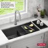 imageDELTA FAUCET Delta Rivet 33 Inch Black Stainless Steel Undermount 16 Gauge Workstation Kitchen Sink Double Bowl in PVD Gunmetal Finish with WorkFlow Ledge and Accessories 95B903133DGS
