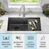 imageDELTA FAUCET Delta Rivet 33 Inch Black Stainless Steel Undermount 16 Gauge Workstation Kitchen Sink Double Bowl in PVD Gunmetal Finish with WorkFlow Ledge and Accessories 95B903133DGS