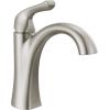 imageDelta Arvo Matte Black Bathroom Faucet 1 Hole Single Hole Bathroom Sink Faucet for Vanity PushPop Drain Assembly Matte Black 15840LFBLSpotShield Brushed Nickel