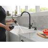 imageDelta Capertee Matte Black Kitchen Faucet with Pull Down Sprayer and Soap Dispenser Modern Single Hole Kitchen Sink Faucet Single Handle Matte Black 19877ZBLSDDSTMatte Black