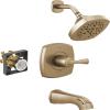 imageDelta Faucet Stryke 14 Series SingleFunction Tub and Shower Trim Kit Shower Faucet SingleSpray H2Okinetic Shower Head Matte Black T14476BL Valve Not IncludedChampagne Bronze