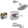 imageDelta Faucet Stryke 14 Series SingleFunction Tub and Shower Trim Kit Shower Faucet SingleSpray H2Okinetic Shower Head Matte Black T14476BL Valve Not IncludedChrome