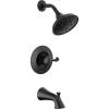 imageDelta 144897 Esato Monitor 14 Series Single Function Pressure Balanced Tub and Shower with 5 Setting Shower Head and Included RoughIn Valve  Matte BlackMatte Black