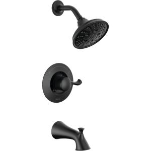 imageDelta 144897 Esato Monitor 14 Series Single Function Pressure Balanced Tub and Shower with 5 Setting Shower Head and Included RoughIn Valve  Matte BlackMatte Black