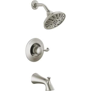 imageDelta 144897 Esato Monitor 14 Series Single Function Pressure Balanced Tub and Shower with 5 Setting Shower Head and Included RoughIn Valve  Matte BlackSpotshield Stainless