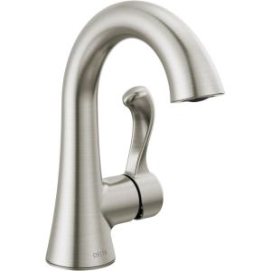 imageDelta Esato Matte Black Bathroom Faucet 1 Hole Single Hole Bathroom Sink Faucet for Vanity PushPop Drain Assembly Matte Black 15897LFBLSpotshield Brushed Nickel