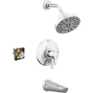 imageDelta Faucet Galeon 14 Series Matte Black Tub Shower Faucet Set with H2Okinetic Shower Head Shower Trim Kit Matte Black Shower Faucet Bathtub Faucet Set Matte Black T14472BL Valve Not IncludedLumicoat Chrome