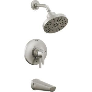 imageDelta Faucet Galeon 14 Series Matte Black Tub Shower Faucet Set with H2Okinetic Shower Head Shower Trim Kit Matte Black Shower Faucet Bathtub Faucet Set Matte Black T14472BL Valve Not IncludedLumicoat Stainless