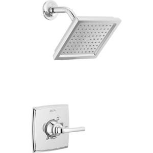 imageDelta Faucet Geist 14 Series Black Shower Faucet Shower Trim Kit with SingleSpray Matte Black Shower Head Shower Faucet Set Complete Matte Black 142864BL Valve IncludedChrome