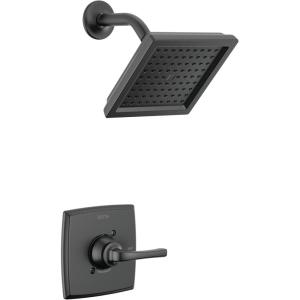 imageDelta Faucet Geist 14 Series Black Shower Faucet Shower Trim Kit with SingleSpray Matte Black Shower Head Shower Faucet Set Complete Matte Black 142864BL Valve IncludedMatte Black