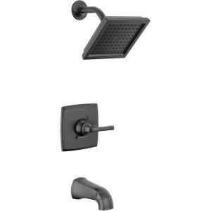 imageDelta Faucet Geist 14 Series Tub and Shower Trim Kit Black Shower Faucet with SingleSpray Matte Black Shower Head Shower Faucet Set Complete Matte Black 144864BL Valve IncludedMatte Black