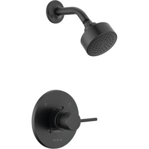 imageDelta Faucet Modern 14 Series Matte Black Shower Faucet Delta Shower Trim Kit with SingleSpray TouchClean Black Shower Head Matte Black T14259BLPP Valve Not IncludedMatte Black