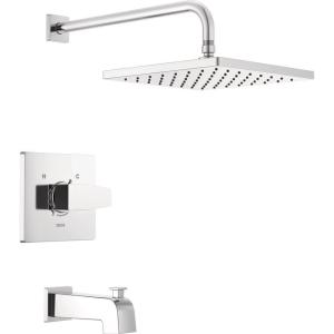 imageDelta Faucet Modern 14 Series Matte Black Shower Faucet Tub and Shower Trim Kit with SingleSpray TouchClean Black Shower Head Matte Black T14467BLPP Valve Not IncludedChrome