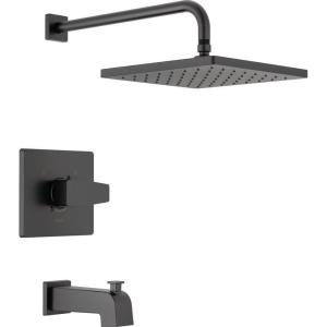 imageDelta Faucet Modern 14 Series Matte Black Shower Faucet Tub and Shower Trim Kit with SingleSpray TouchClean Black Shower Head Matte Black T14467BLPP Valve Not IncludedMatte Black