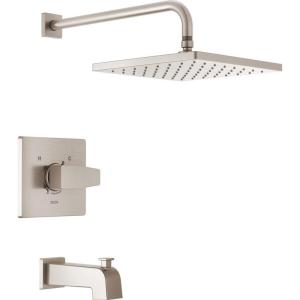 imageDelta Faucet Modern Raincan Square SingleFunction Tub and Shower Trim Kit Gold Tub Faucet Set Rainfall Shower Head Gold Delta Shower Kit Champagne Bronze T14468CZPP Valve Not IncludedSpotshield Stainless