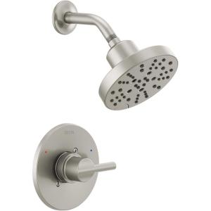 imageDelta Faucet Nicoli 14 Series SingleHandle Gold Shower Faucet Shower Trim Kit with 5Spray H2Okinetic Shower Head Champagne Bronze 142749CZ Shower Valve IncludedStainless