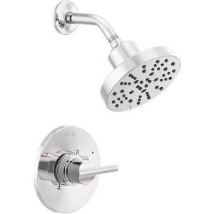 imageDelta Faucet Nicoli 14 Series SingleHandle Gold Shower Faucet Shower Trim Kit with 5Spray H2Okinetic Shower Head Champagne Bronze 142749CZ Shower Valve IncludedChrome