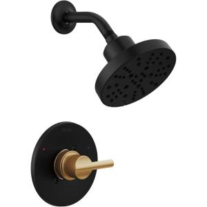 imageDelta Faucet Nicoli 14 Series SingleHandle Gold Shower Faucet Shower Trim Kit with 5Spray H2Okinetic Shower Head Champagne Bronze 142749CZ Shower Valve IncludedMatte Black  Champagne Bronze