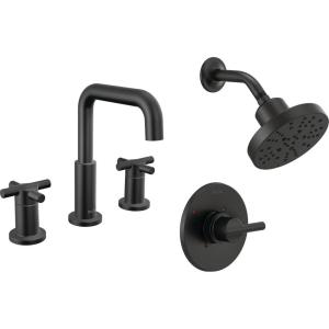 imageDelta Faucet Nicoli 14 Series SingleHandle Shower Faucet with 5Setting H2Okinetic Shower Head Nicoli Widespread Bathroom Sink Faucet 3Hole Champagne Bronze Shower Valve IncludedMatte Black
