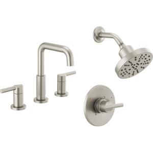 imageDelta Faucet Nicoli 14 Series SingleHandle Shower Faucet with 5Setting H2Okinetic Shower Head Nicoli Widespread Bathroom Sink Faucet 3Hole Champagne Bronze Shower Valve IncludedStainless