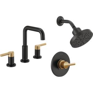 imageDelta Faucet Nicoli 14 Series SingleHandle Shower Faucet with 5Setting H2Okinetic Shower Head Nicoli Widespread Bathroom Sink Faucet 3Hole Champagne Bronze Shower Valve IncludedMatte Black  Champagne Bronze