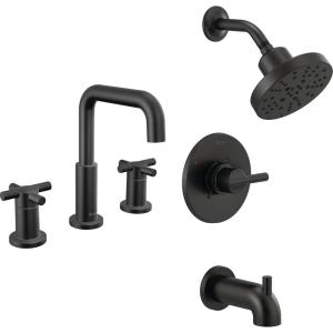 imageDelta Faucet Nicoli 14 Series SingleHandle Tub and Shower Faucet with 5Setting H2Okinetic Shower Head Nicoli Widespread Bathroom Sink Faucet 3Hole Matte Black Shower Valve Included