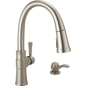 imageDelta Faucet Spargo Brushed Nickel Kitchen Faucet Kitchen Faucets with Pull Down Sprayer Kitchen Sink Faucet Faucet for Kitchen Sink Soap Dispenser SpotShield Stainless 19964ZSPSDDSTSpotShield Brushed Nickel