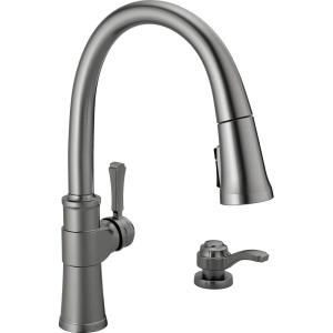 imageDelta Faucet Spargo Brushed Nickel Kitchen Faucet Kitchen Faucets with Pull Down Sprayer Kitchen Sink Faucet Faucet for Kitchen Sink Soap Dispenser SpotShield Stainless 19964ZSPSDDSTBlack Stainless