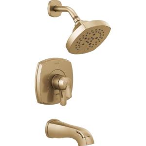 imageDelta Faucet Stryke 14 Series SingleFunction Tub and Shower Trim Kit Shower Faucet SingleSpray H2Okinetic Shower Head Matte Black T14476BL Valve Not IncludedLumicoat Champagne Bronze