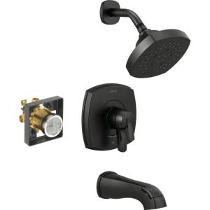 imageDelta Faucet Stryke 14 Series SingleFunction Tub and Shower Trim Kit Shower Faucet SingleSpray H2Okinetic Shower Head Matte Black T14476BL Valve Not IncludedMatte Black