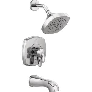 imageDelta Faucet Stryke 14 Series SingleFunction Tub and Shower Trim Kit Shower Faucet SingleSpray H2Okinetic Shower Head Matte Black T14476BL Valve Not IncludedLumicoat Chrome