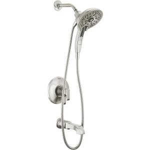 imageDelta Faucet Tetra 17 Series DualFunction Gold Tub and Shower Faucet Set with In2ition 2in1 Shower Head with Handheld Spray Lumicoat Champagne Bronze T17489CZPR Valve Not IncludedBrushed Nickel