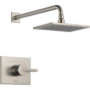 imageDelta Faucet Vero 14 Series SingleFunction Shower Trim Kit with SingleSpray TouchClean Rain Shower Head Champagne Bronze 20 GPM Water Flow T14253CZWE Valve Not IncludedStainless