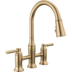 imageDelta Renaldi Matte Black Kitchen Faucet with Pull Down Sprayer Bridge 3 Hole Modern Kitchen Sink Faucet TwoHandle Matte Black 2384LBLDSTLumicoat Champagne Bronze