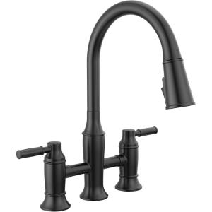 imageDelta Renaldi Matte Black Kitchen Faucet with Pull Down Sprayer Bridge 3 Hole Modern Kitchen Sink Faucet TwoHandle Matte Black 2384LBLDSTMatte Black
