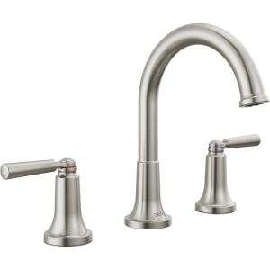 imageDelta Saylor Brushed Gold Bathroom Faucet 3 Hole 8 Inch Widespread Bathroom Sink Faucet for Vanity Metal PushPop Drain Assembly Champagne Bronze 3535CZMPUDSTStainless