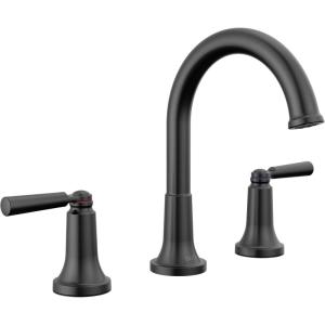 imageDelta Saylor Brushed Gold Bathroom Faucet 3 Hole 8 Inch Widespread Bathroom Sink Faucet for Vanity Metal PushPop Drain Assembly Champagne Bronze 3535CZMPUDSTMatte Black
