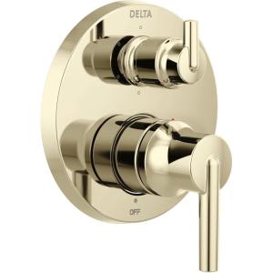 imageDelta Trinsic SingleFunction Shower Handle Valve Trim Kit with 6Setting Integrated Diverter Polished Nickel 6Way Shower Diverter Valve Trim Kit Polished Nickel T24959PN Valve Not Included