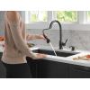 imageDelta Hazelwood Brushed Nickel Kitchen Faucet with Pull Down Sprayer and Soap Dispenser Modern Single Hole Kitchen Sink Faucet Single Handle Spotshield Stainless 19831ZSPSDDSTMatte Black