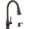 imageDelta Hazelwood Brushed Nickel Kitchen Faucet with Pull Down Sprayer and Soap Dispenser Modern Single Hole Kitchen Sink Faucet Single Handle Spotshield Stainless 19831ZSPSDDSTVenetian Bronze