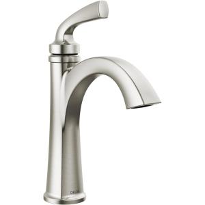 imageDelta Faucet Geist Matte Black Faucet Single Hole Faucet Black Black Faucets for Sink 1 Hole Sink Faucet Drain Assembly Included Matte Black 15864LFBLSpotShield