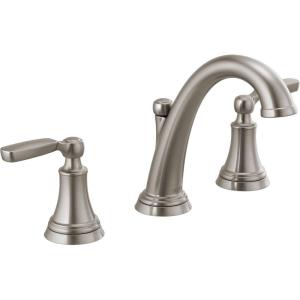 imageDelta Woodhurst Matte Black Bathroom Faucet 3 Hole 8 Inch Widespread Bathroom Sink Faucet for Vanity Metal PushPop Drain Assembly Matte Black 3532LFBLMPUStainless