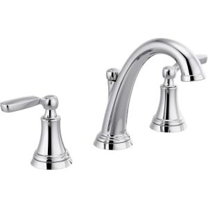 imageDelta Woodhurst Matte Black Bathroom Faucet 3 Hole 8 Inch Widespread Bathroom Sink Faucet for Vanity Metal PushPop Drain Assembly Matte Black 3532LFBLMPUChrome