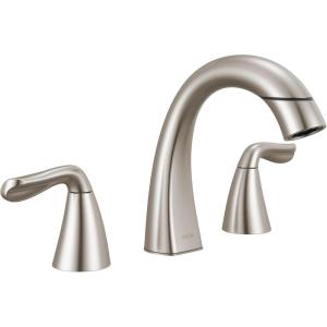 imageDelta Arvo Chrome Bathroom Faucet with Sprayer 8 Inch 3 Hole Widespread Bathroom Sink Faucet with Pull Out Sprayer PushPop Drain Chrome 35840LFPDSpotShield Brushed Nickel