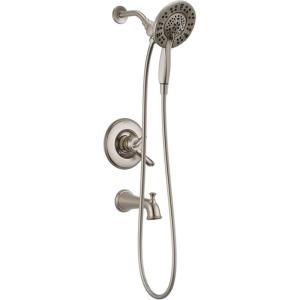 imageDelta Faucet Linden 17 Series DualFunction Tub and Shower Trim Kit Shower Faucet with 4Spray In2ition 2in1 Dual Hand Held Shower Head with Hose Venetian Bronze T17494RBI Valve Not IncludedStainless