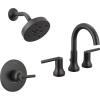 imageDelta Trinsic Matte Black 14 Series SingleFunction Shower Trim Kit with H2Okinetic Shower Head 3 Hole Widespread Bathroom Sink Faucet Valve Not IncludedMatte Black