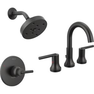 imageDelta Trinsic Matte Black 14 Series SingleFunction Shower Trim Kit with H2Okinetic Shower Head 3 Hole Widespread Bathroom Sink Faucet Valve Not IncludedMatte Black