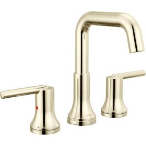 imageDelta Trinsic USpout Widespread Bathroom Faucet Gold 3Hole Bathroom Sink Faucet Metal PushPop Drain Assembly Champagne Bronze 3554CZMPUDSTPolished Nickel