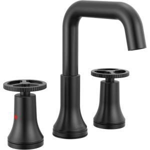 imageDelta Trinsic USpout Widespread Bathroom Faucet with Wheel Handle Brushed Nickel 3Hole Bathroom Sink Faucet Metal PushPop Drain Assembly Stainless 35547SSMPUDSTMatte Black